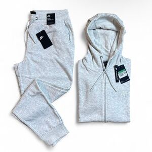 Nike Gray Unisex Fleece Jacket Hoodie Jogger Sets